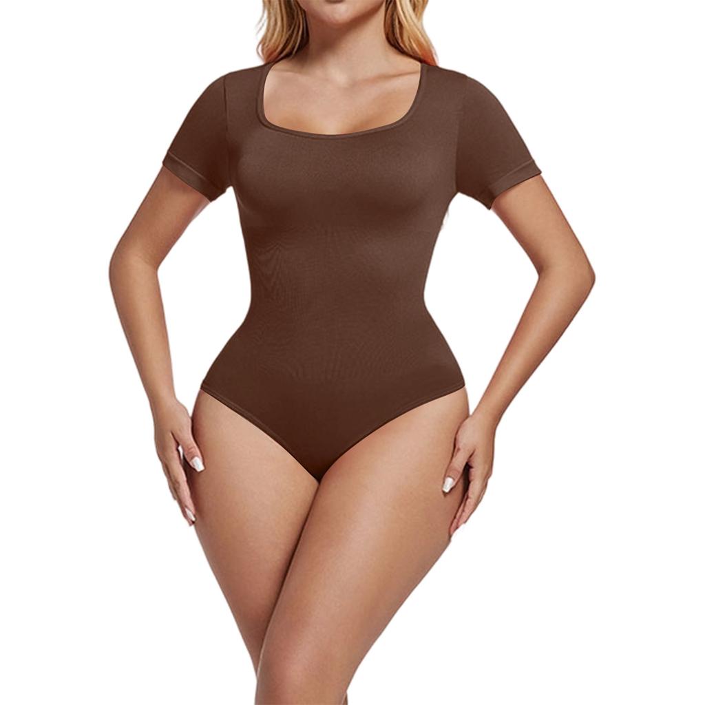 Women's Fashionable Square Neckline Slim Waist Cinching Seamless Short-sleeved Bodysuit Shapewear