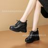 Muffin platform single shoes women's leather 2025 new round head lace-up wedge heel loafers British style heightening small leather shoes