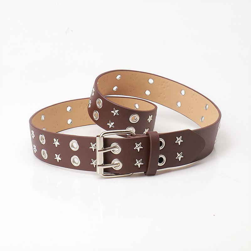 

Double exhaust eye punk star rivet versatile belt, pin buckle European and American trendy women s jeans belt кавовий