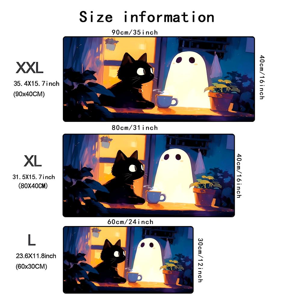 Halloween Cute Ghost Black Cat Pumpkin Forest Gaming Mouse Pad Non Slip Rubber Stitched Edge Mousepad Large Keyboard Desk Mat