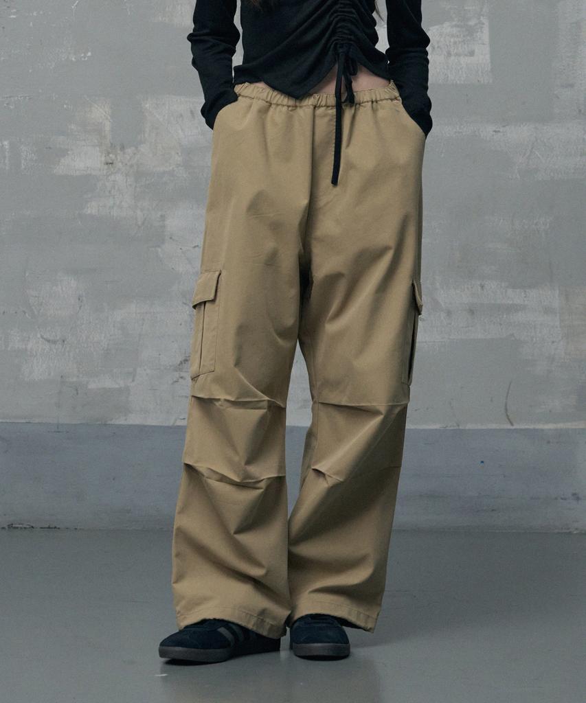 Ledeoli Parachute Wide Cargo Pants [Cotton Beige]