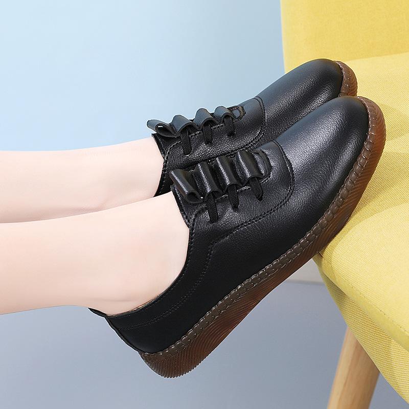 Women Winter Leather Shoes Fashion Casual Women Leather Shoes Ladies Slip On Comfortable Work Shoes