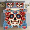 Gothic Style Skull Duvet Cover Set,Skeleton Bedding Set, Microfiber Duvet Cover Set with Zipper Closure for Teens and Adults