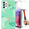 Protective Case - BOOLING - for Samsung Galaxy A53 5G - Turquoise Marble Pattern - 2 Free Tempered Glasses - Shockproof