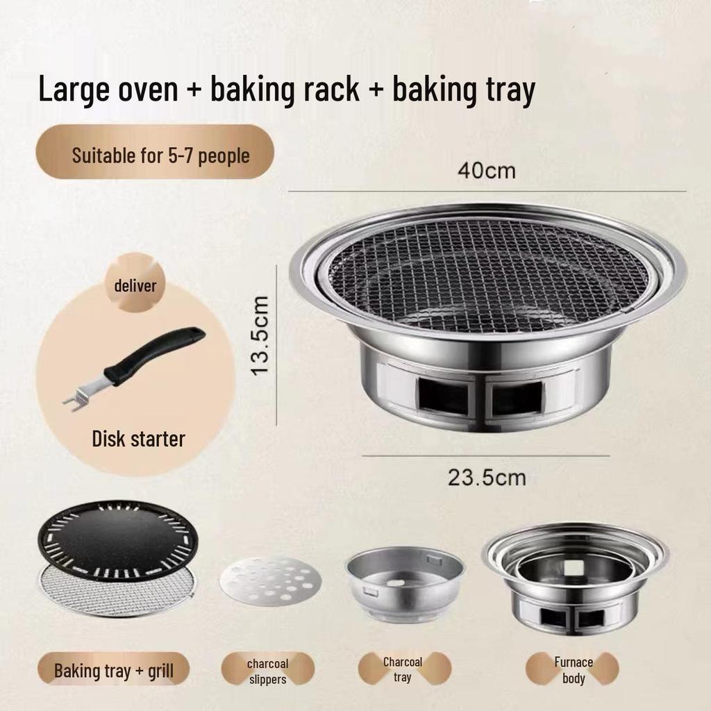 Korean-Style Stainless Steel Round BBQ Grill & Fire Pit with Non-stick Baking Pan