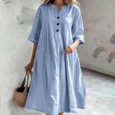 LYRIA Solid Color Women's Dress Mid-length V-neck Half-sleeved Daily Wear Women Dress Pockets 5XL
