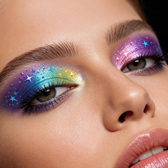 Metallic Eye Tattoo Stickers, Waterproof Temporary Freckle Decals, Sparkling Foil Eye Makeup for Festival Party, Glitter Face Art