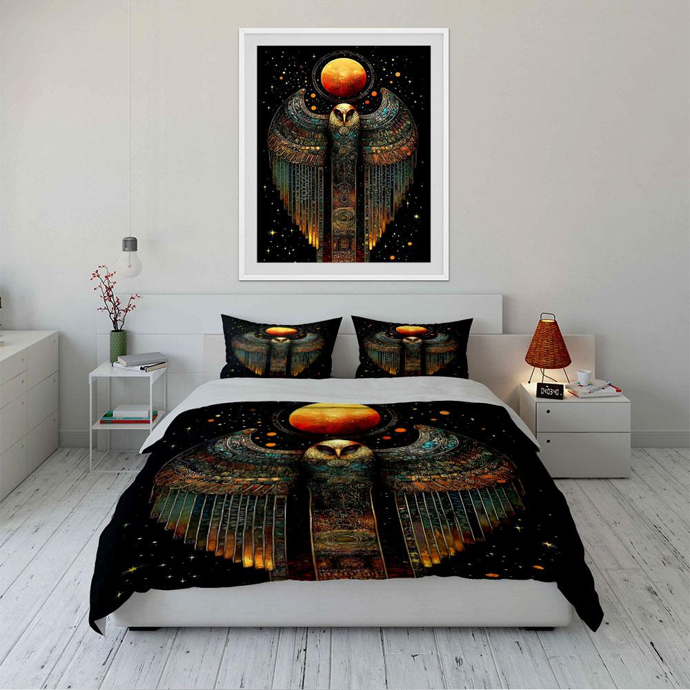 Mystic Owl with Moon Wings Bedding Duvet Cover Set (1*Duvet Cover 2*Pillowcases, without duvet insert)