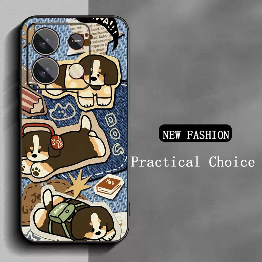 Cute Animal dog pattern lovely design  Phone Case For Redmi Note 14 13 12 11 Pro Plus S 5G 14C A3 Soft Black Phone Cover