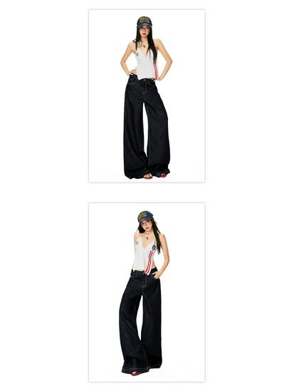Spring 2026 Women's American Fashion Wide-Leg Jeans - Mid-Waist, Drapey, Slimming, Comfortable, Trendy, Floor-Length.