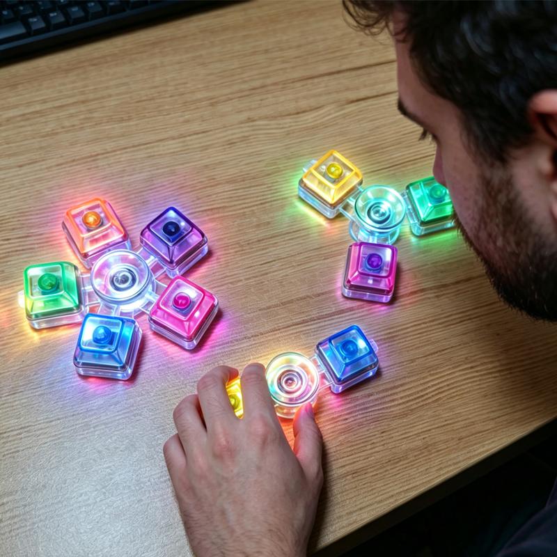 235 Keys LED Light Up Fidget Spinner Keychain Mechanical Button Clicker Stress Relief Sensory Fidget Toy for ADHD Autism Adult