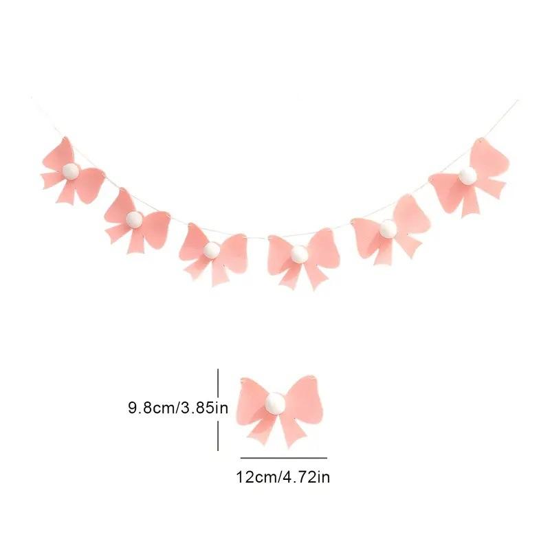 1Set Sweet Felt Bow Theme Banner Plush Ball Bow Bedroom Hanging Bunting Garlands for Kids Girl Birthday Baby Shower Party Decor