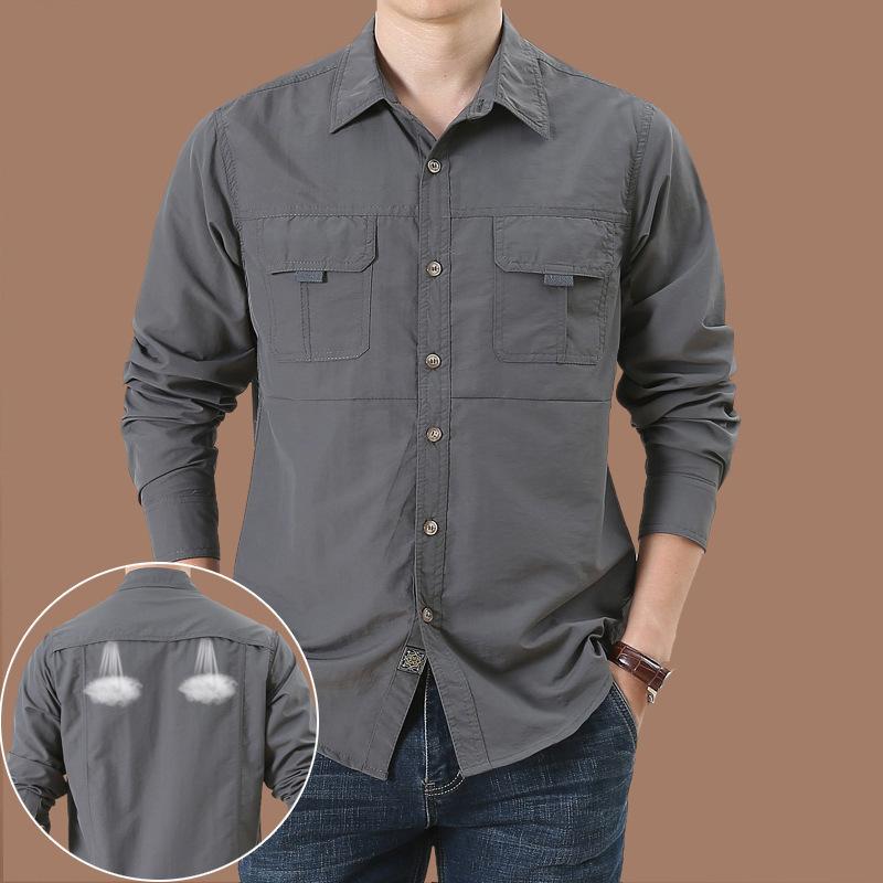 Men S Loose Long Sleeve Quick Dry Casual Shirt For Spring Autumn
