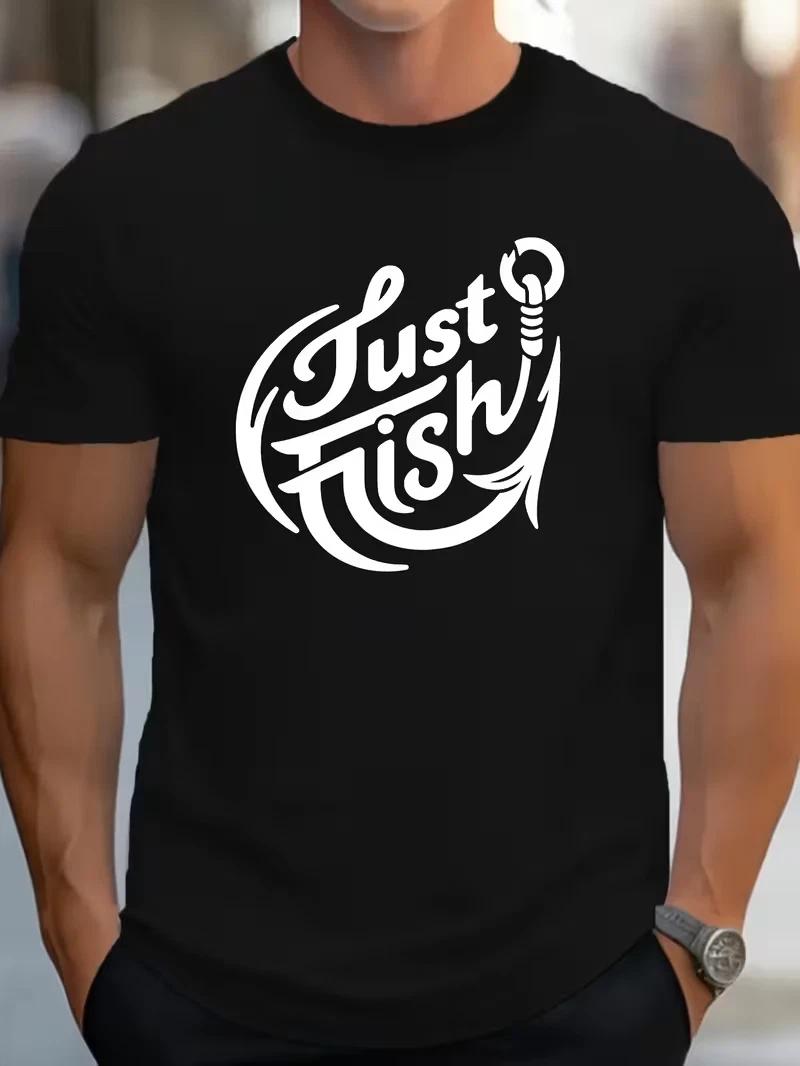 

Мужская футболка с графическим принтом Just Fish 180 г/м² Мягкий хлопок Повседневная с коротким рукавом Рыбацкая футболка 4XL