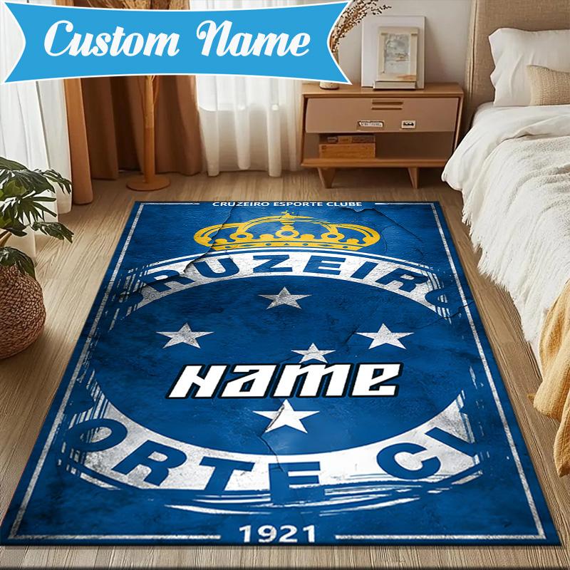Custom Name Cruzeiro FC Crest Rug Game Carpet, Floor Mat for Bedroom Living Room Entryway Rug, Home Decor Idea Gift for Christmas Birthday