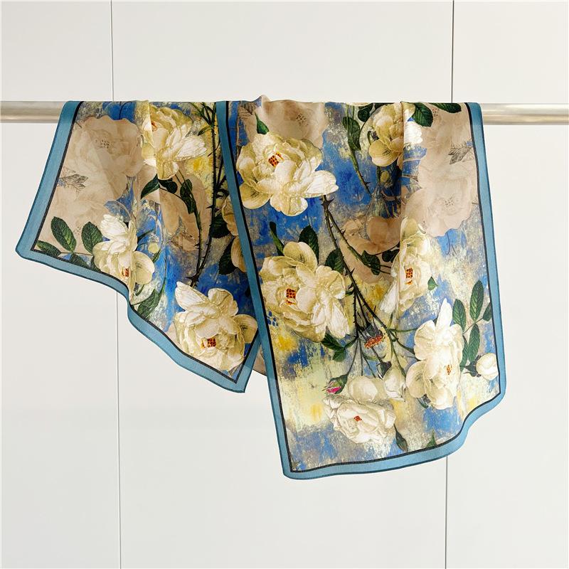 Double-side 100% Real Silk Scarf for Women Spring and Summer Mulberry Silk Ribbon Scarf All-match Small Long Neckerchief Shawl