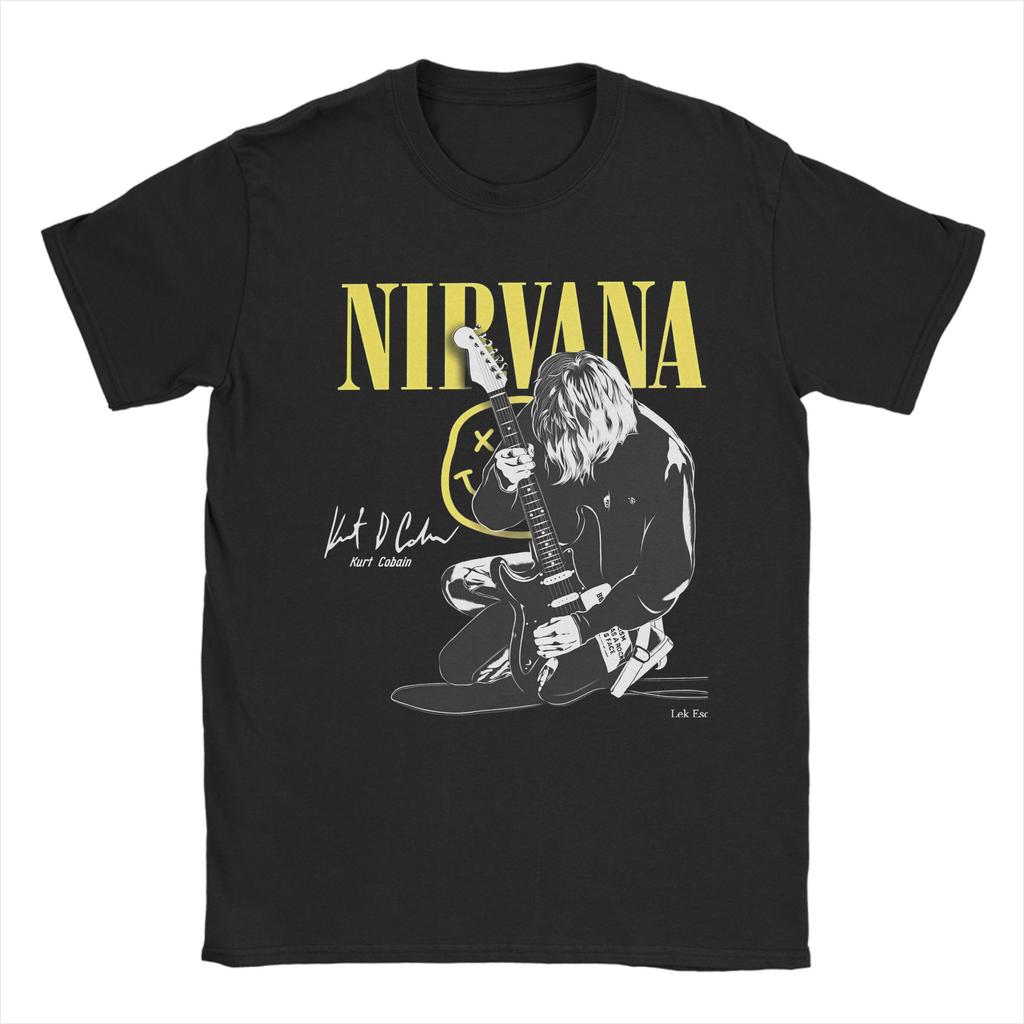 Kurt Cobain Guitar Rock-Nirvanas T Shirts Men Women 100% Cotton Vintage T-Shirts O Neck Tee Shirt Short Sleeve Clothes Plus Size