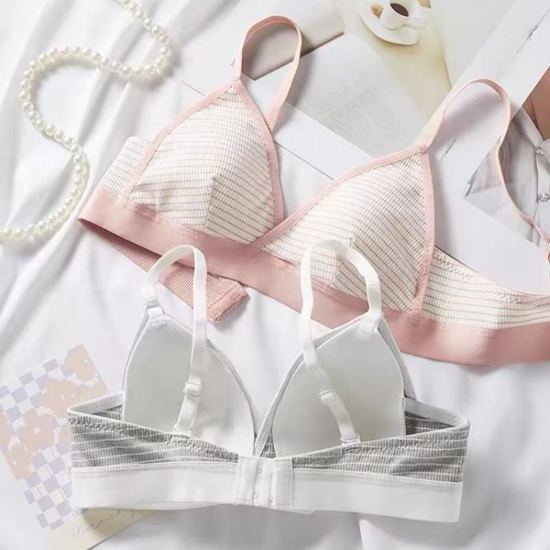 Women's Cool Touch Seamless Bra Ultra Thin Style for Large Bust Minimizing Wireless Striped Sexy Cute French Triangle Cup