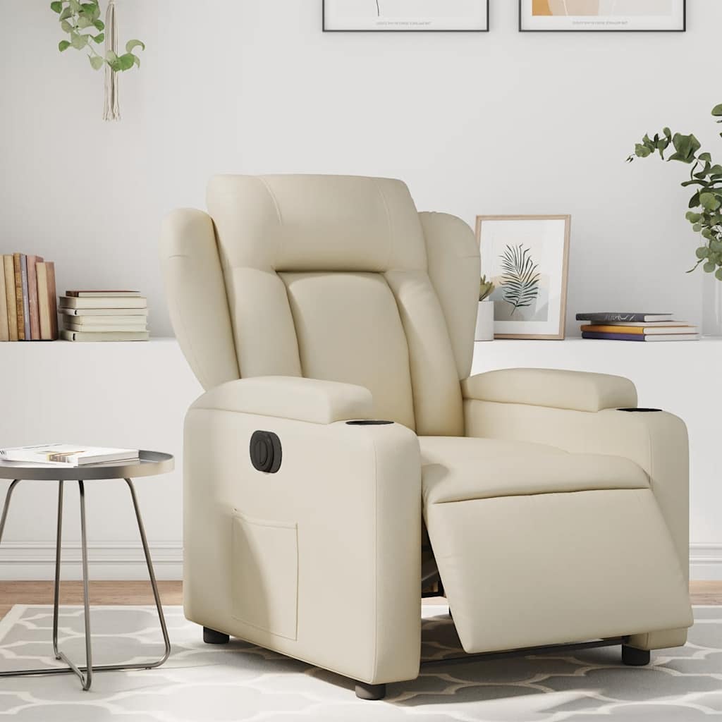 Electric Recliner Chair Cream Faux Leather