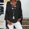 Women's European & American V-Neck Cotton-Linen Long Sleeve Button-Down Shirt - Autumn/Winter