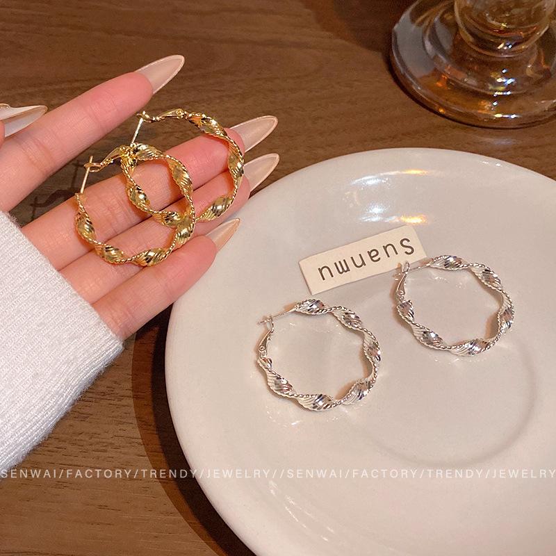 Cold wind metal texture twisted circle earrings women's year new fashion niche design simple earrings
