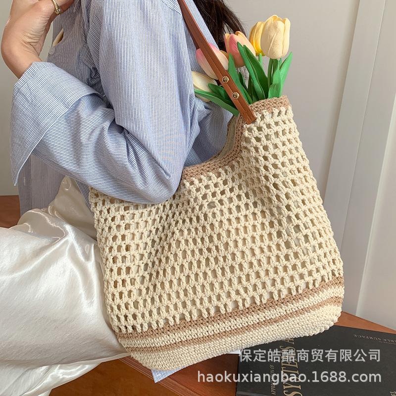 Large Capacity Hand-woven Bags, Women's 2025 New Straw Bags, Beach Vacation Shoulder Bags, Commuter Tote Bags