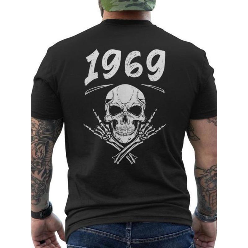 Skull Legend And Born in 1969 T-Shirt with Back Print- Men S T-Shirt- Crew Neck- Comfortable& Breathable Fabric- Short Sleeve T-Shirt- Men S T-Shirt S чёрный