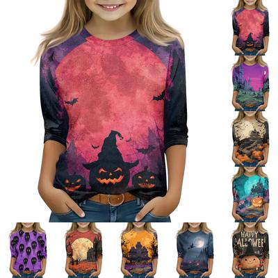 Kids Long Sleeve Halloween Print T-Shirt Round Neck Casual Top