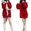 Women's Red Cable Knit Sweater, Mid-Length, Thick Autumn/Winter 2023 Style