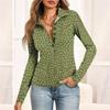 Women's Fashion Casual Printed V-Neck Long Sleeve Button-Down Top