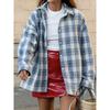 Fashion 2025 Fall and Winter Casual Blue Gingham Shirt Loose Women's Tops All-Match Commute