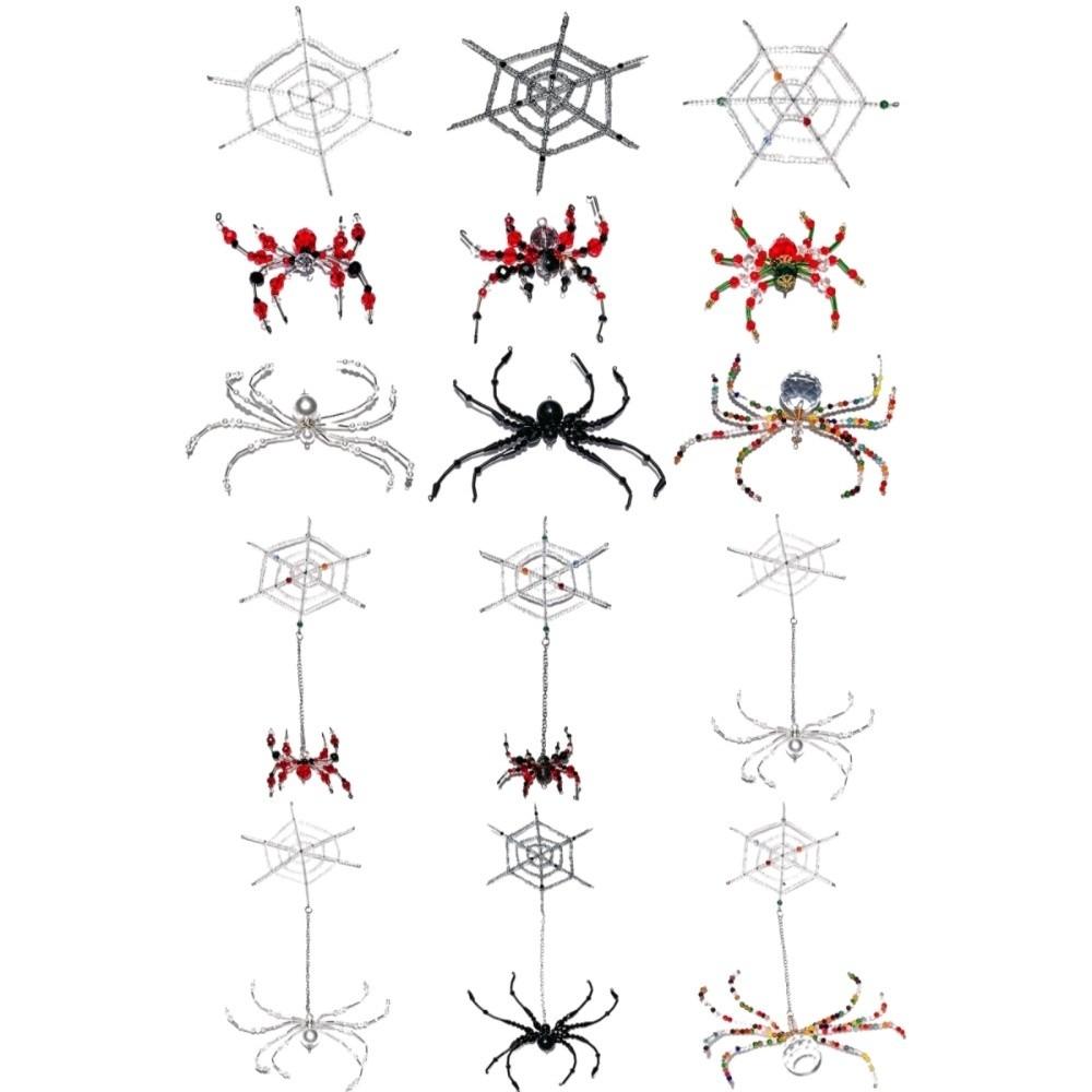 Colorful Beaded Spider and Spider Web Decorations Crystal Halloween Decorations Haunted House