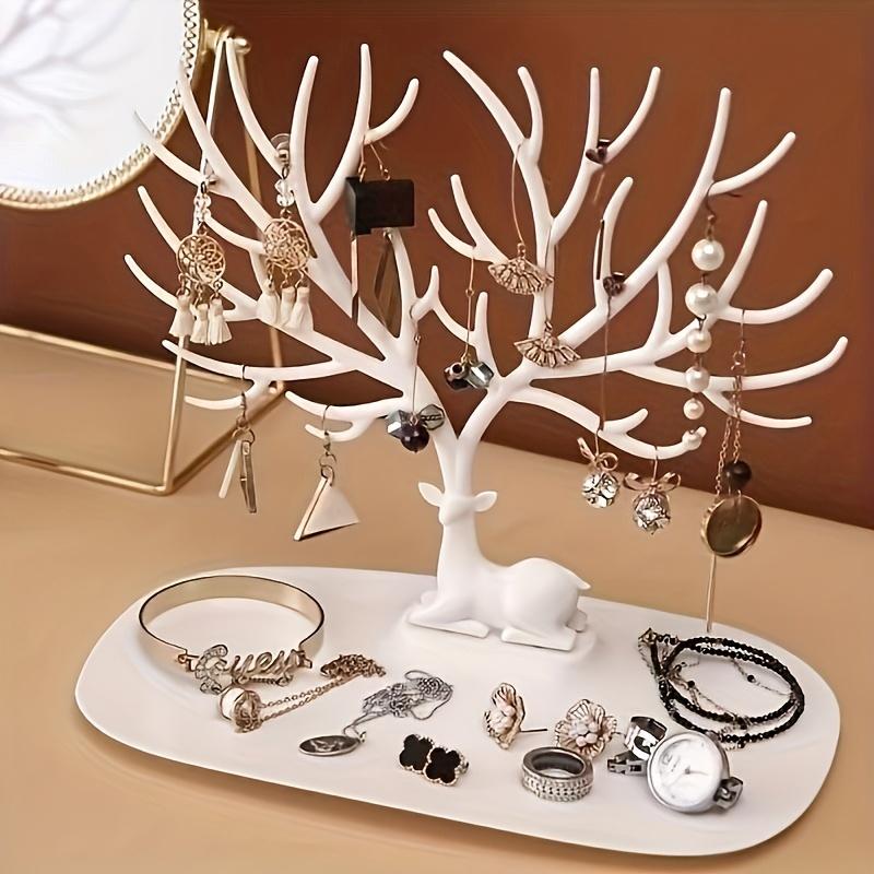 Deer Antler Tree Shaped Earring Holder Jewelry Display Earrings Necklace Cartoon Deer Organizing Desktop Ornaments Storage Rack