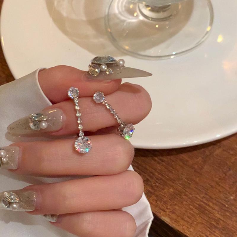 Silver needle zircon fringed earrings women's new earrings temperament ears
