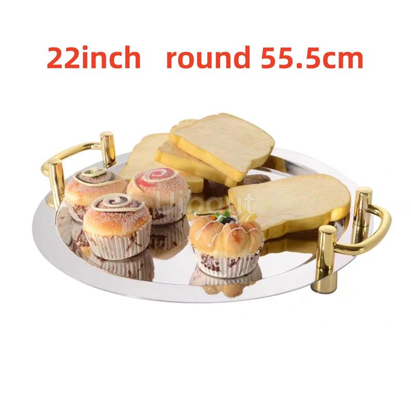 Golden Oval Stainless Steel Big Round Plate Tray Buffet Candy Cake Fruit Mirror Plate Hotel Restaurant Grill Wedding Cute Dish