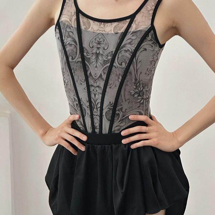 Retro Ballet Leotard Women Design Spliced Gymnastics Bodysuit Dance Wear Adult Elegant Female Yoga Clothing