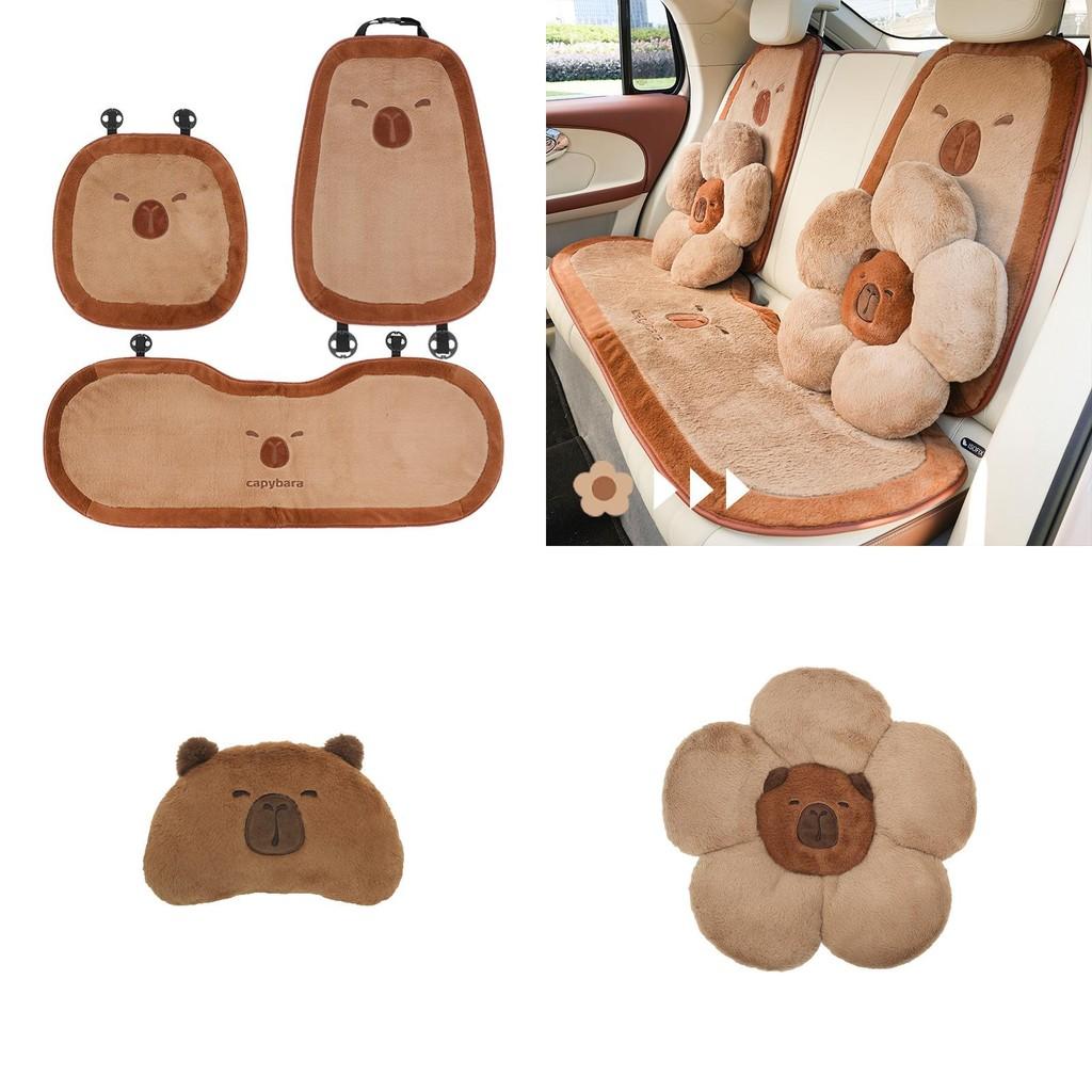 Embroidery Plush Capybara Car Seat Cushion Set Decor For Winter Comfort Warmth
