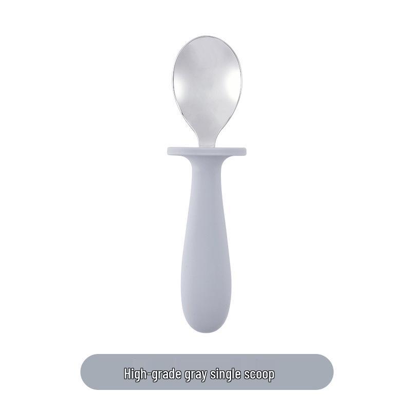 304 Stainless Steel Baby Feeding Set: Long-Handled Silicone Fork & Spoon