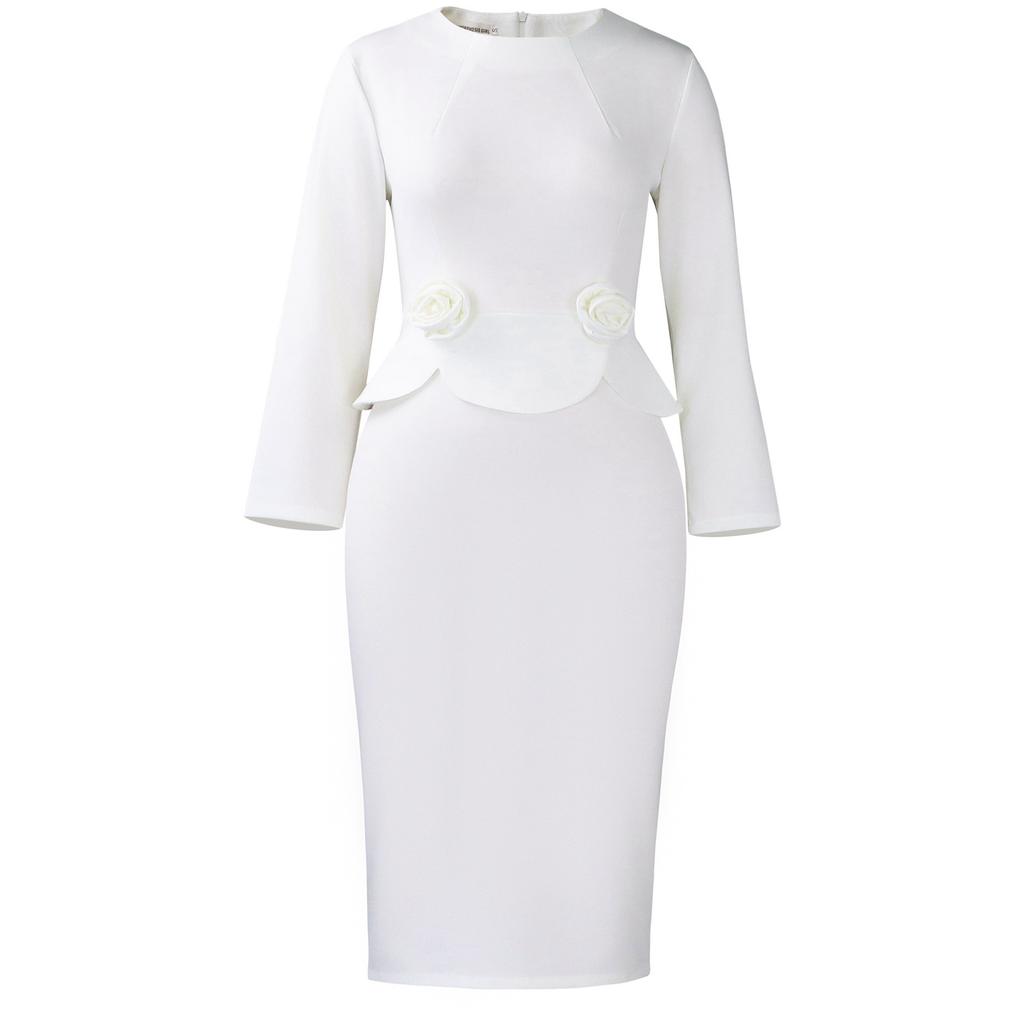 Long Sleeve Bodycon Dress with 3D Flower Details