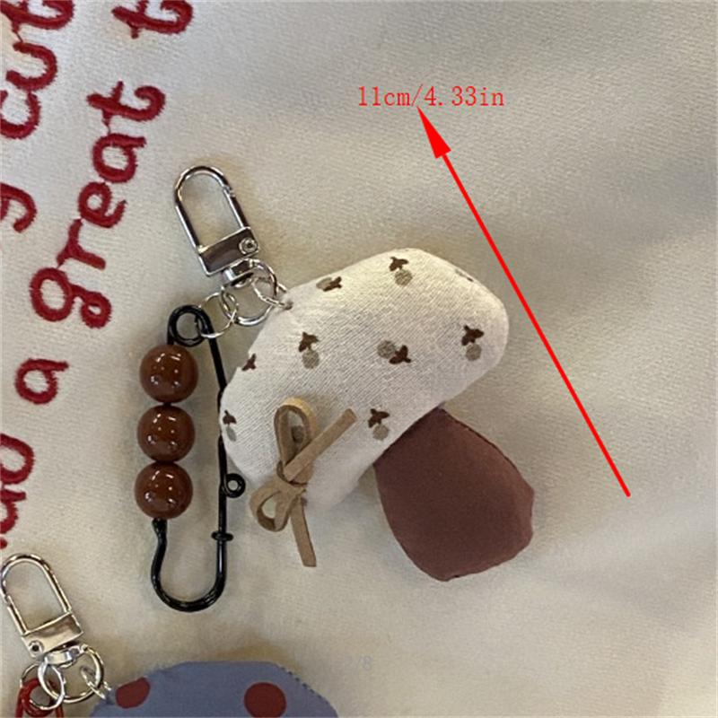 Creative Funny Fabric Mushroom Beaded Keychain Pendant Phone Chain Bag Hanging Ornament Backpack Charms Keyring Accessories Gift