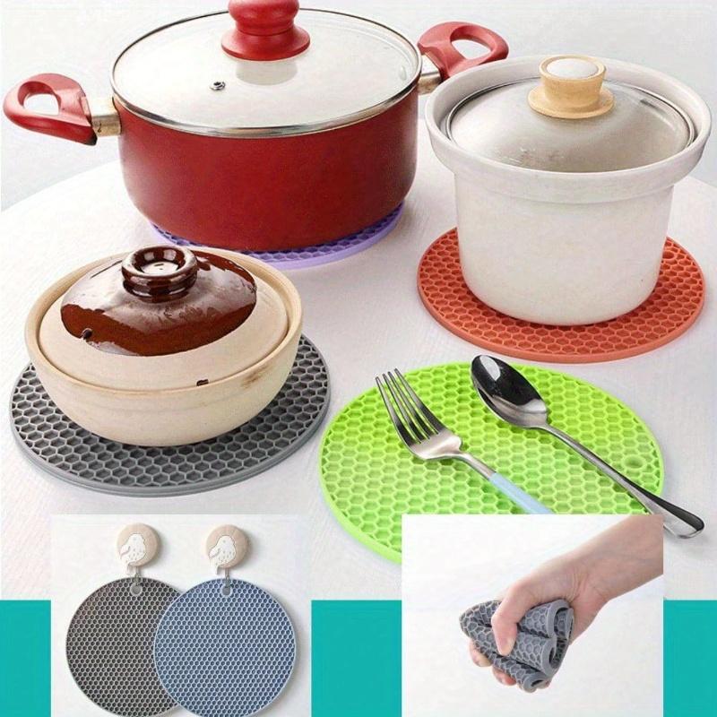 Silicone Insulation Pad, Modern Black Honeycomb Textured Round Anti-Slip Hot Pot Mat For Table