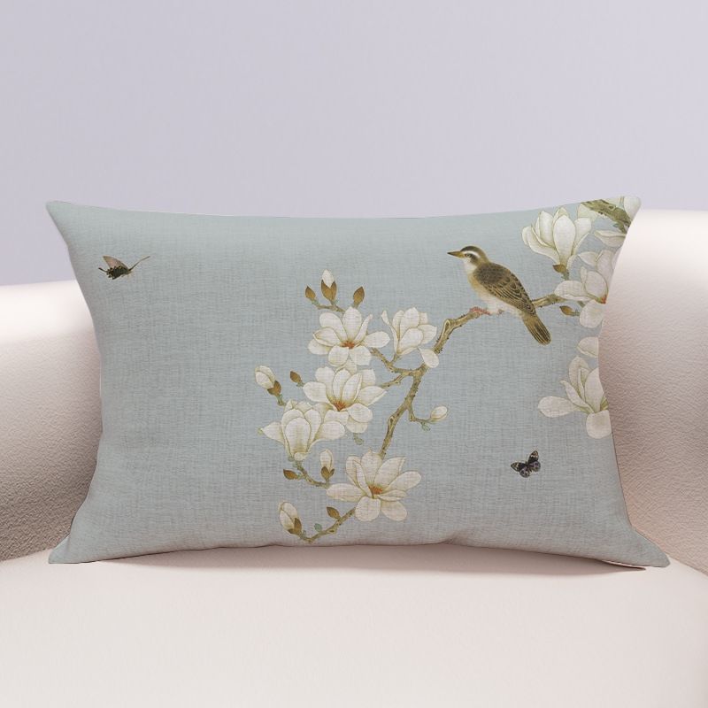 

Прямоугольная подушка с изображением цветов и птиц, двухсторонняя наволочка из хлопка и конопли, подушка для домашнего дивана 40*60