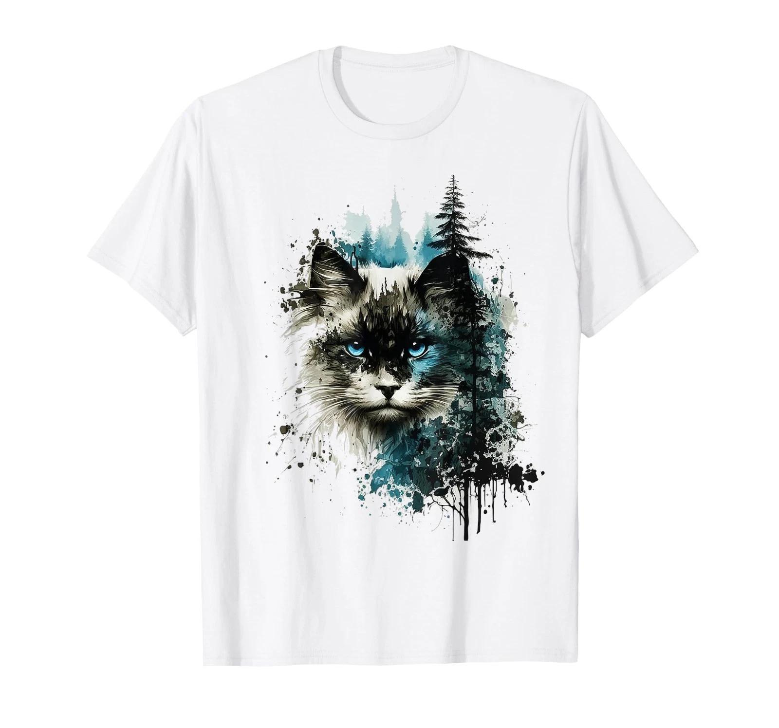 

Cat Blue Eyes Cat Motif Art Forest Animal Cat T-Shirt 3XL