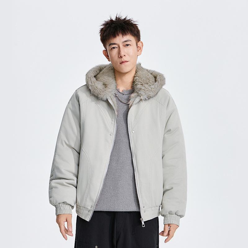 Men s Zuo Shan Diao Fur Collar Hooded Winter Coat - 2025 Retro Cotton Jacket, Thick and Warm 4XL светло-серый
