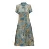 2026 New Summer Chinese Style Printed Dress - Fashionable Loose Short-Sleeved Top & Skirt for Middle-Aged Women