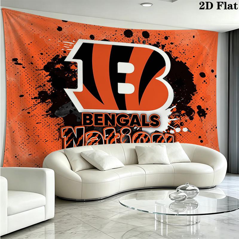 Cincinnati Bengals Logo Wall Tapestry Aesthetic Wall Hanging Printed Fabric Blanket Decorative Tapestries for Bedroom Living Room Home Decor