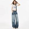 Jeans Female Fall Big Yards Loose Low Waist Hundred Match Show Thin Wide Leg Straight Pants Retro High Waist Street Style Baggy Long Jeans for Ladies