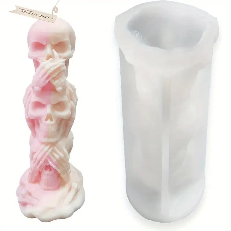 1-5PCS Halloween DIY Candle Mold 3 Pack - Silicone Pumpkin Skull Grimace Mold for Aromatherapy Wax Spooky Home Party Decoration