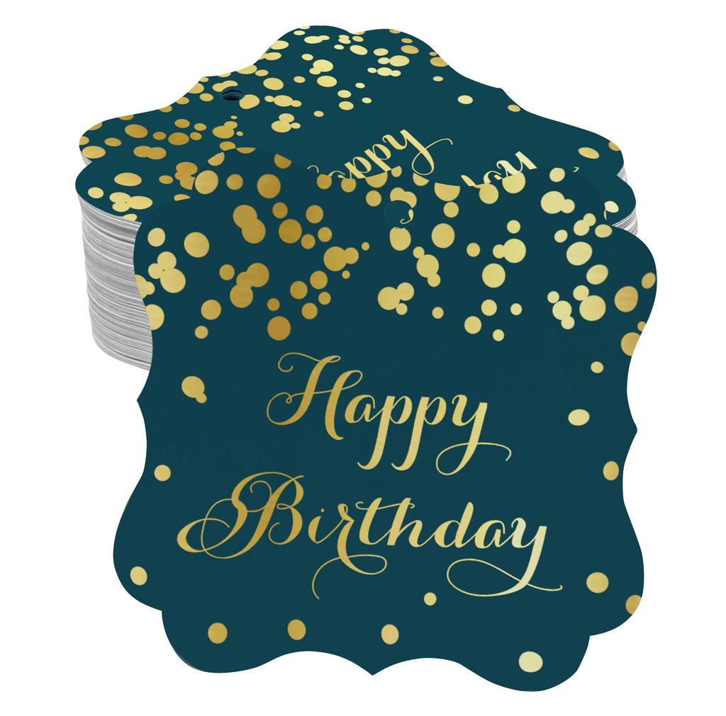 Inkdotpot Real Gold Foil Bracket Shape Paper Hang Tags Happy Birthday Favor Tags Pack Of