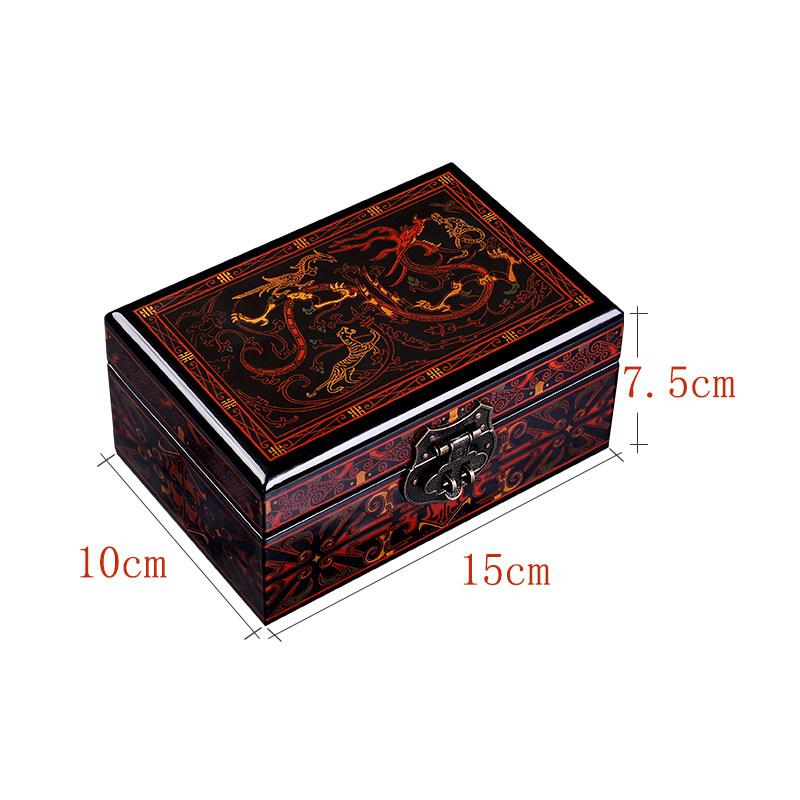 Vintage Chinese Lacquer Jewelry Box Han Pattern Classical Wooden Gift Box Luxury Storage
